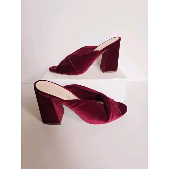 Loeffler Randall Laurel Twist Velvet Burgundy Mule Open Peep Toe Heels Sandals 9 - Picture 14 of 14